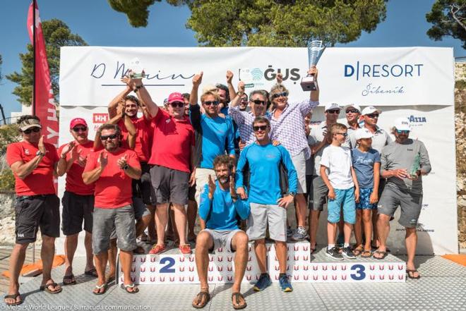 2017 Melges 32 European Championship top three winners: Edoardo Lupi/Massimo Pessina - TORPYONE (First Place), Giangiacomo Serena di Lapigio - G-SPOT (Second Place), Richard Goransson - INGA (Third Place) &copy;  Barracuda Communication / Melges World League